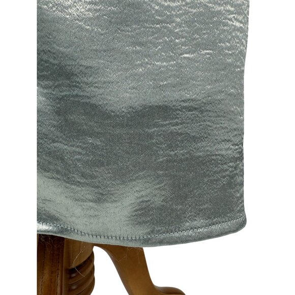 Urban Outfitters Silver Satin Crisscross Spaghetti Strap Lace Trim Slip Dress - Picture 13 of 16